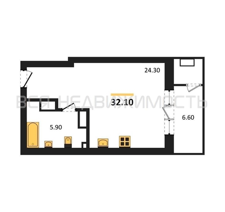 квартира-студия, 32,1кв.м. - изображение