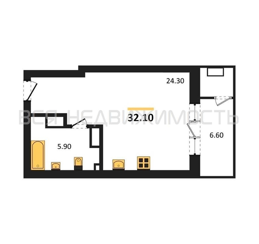 квартира-студия, 32,1кв.м. - изображение 0