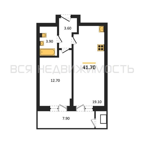 1-комнатная квартира, 41.7кв.м - изображение 0