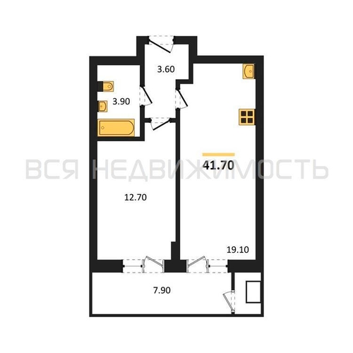 1-комнатная квартира, 41.7кв.м - изображение 0