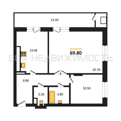 2-комнатная квартира, 69.8кв.м - изображение