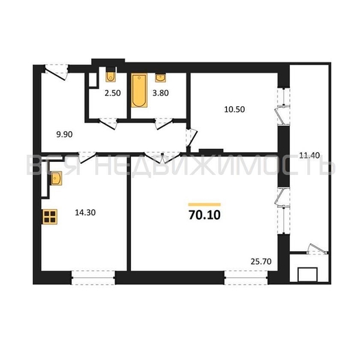 2-комнатная квартира, 70.1кв.м - изображение 0