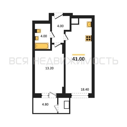 1-комнатная квартира, 41кв.м - изображение