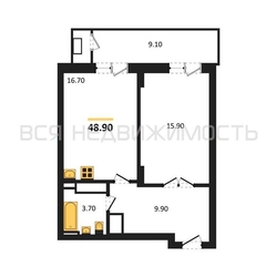 1-комнатная квартира, 48.9кв.м - изображение 1