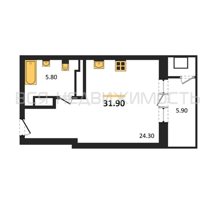 квартира-студия, 31,9кв.м. - изображение