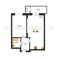 1-комнатная квартира, 51.4кв.м - изображение 1