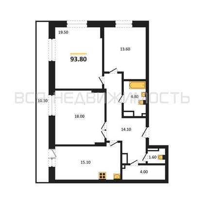 3-комнатная квартира, 93.8кв.м - изображение