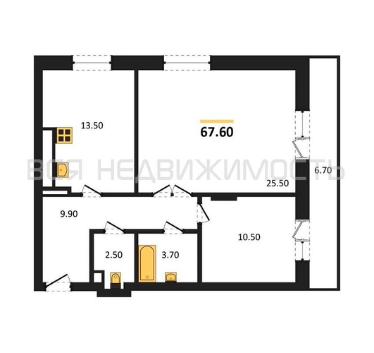 2-комнатная квартира, 67.6кв.м - изображение 0