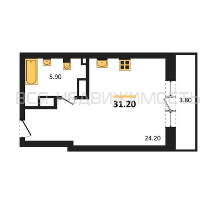 квартира-студия, 31,2кв.м. - изображение