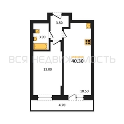 1-комнатная квартира, 40.3кв.м - изображение 1