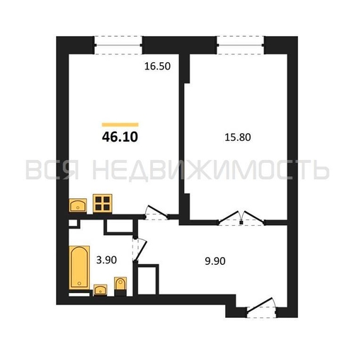 1-комнатная квартира, 46.1кв.м - изображение 0