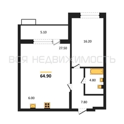 1-комнатная квартира, 64.9кв.м - изображение 1
