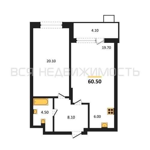 1-комнатная квартира, 60.5кв.м - изображение 0