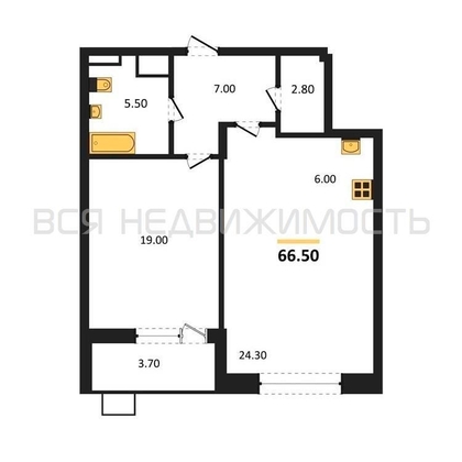 1-комнатная квартира, 66.5кв.м - изображение