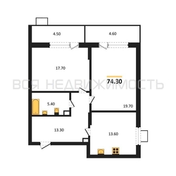 2-комнатная квартира, 74.3кв.м - изображение 1