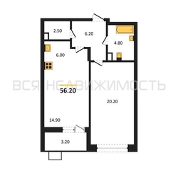 1-комнатная квартира, 56.2кв.м - изображение 1