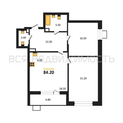 2-комнатная квартира, 84.2кв.м - изображение
