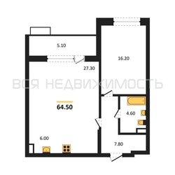 1-комнатная квартира, 64.5кв.м - изображение 1