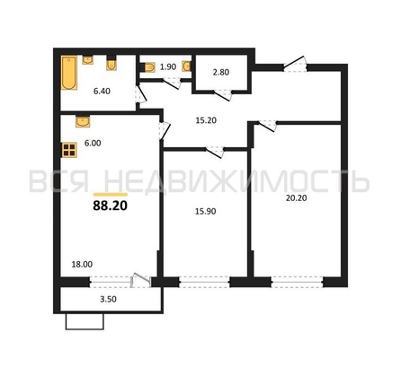 2-комнатная квартира, 88.2кв.м - изображение