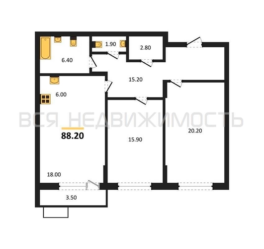 2-комнатная квартира, 88.2кв.м - изображение 0