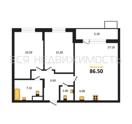 2-комнатная квартира, 86.5кв.м - изображение 1