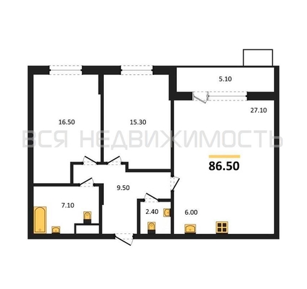 2-комнатная квартира, 86.5кв.м - изображение