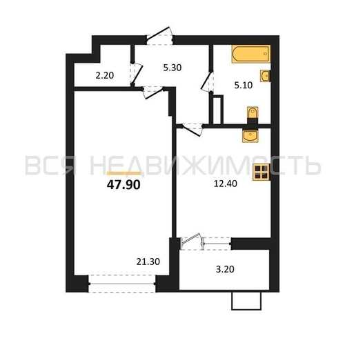 1-комнатная квартира, 47.9кв.м - изображение 0