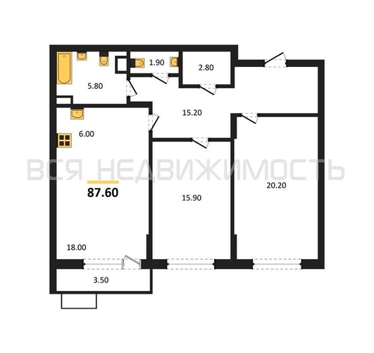 2-комнатная квартира, 87.6кв.м - изображение 0