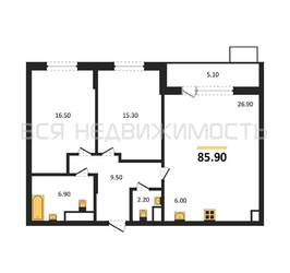2-комнатная квартира, 85.9кв.м - изображение 1