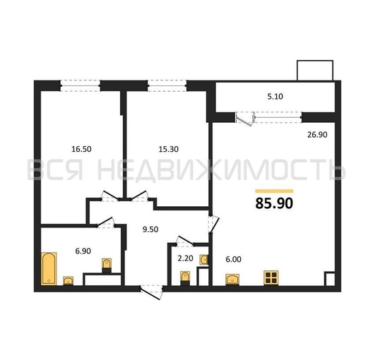 2-комнатная квартира, 85.9кв.м - изображение 0