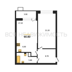 1-комнатная квартира, 60.8кв.м - изображение 1