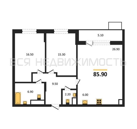 2-комнатная квартира, 85.9кв.м - изображение 0