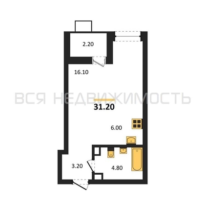 квартира-студия, 31,2кв.м. - изображение