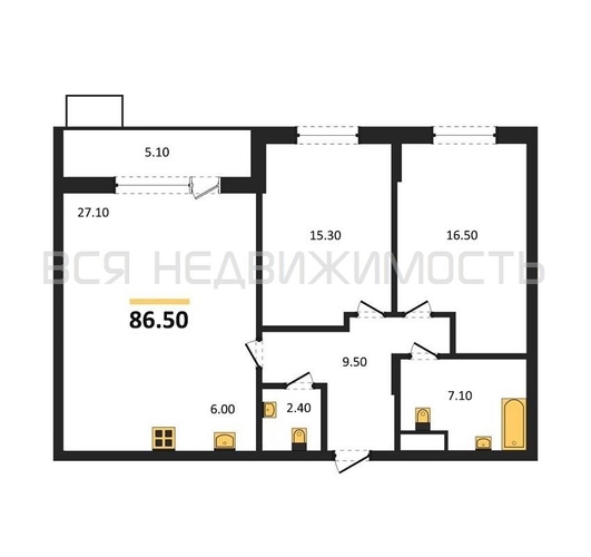 2-комнатная квартира, 86.5кв.м - изображение 0