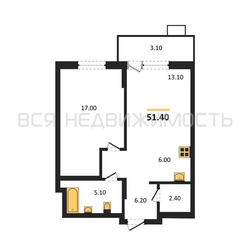 1-комнатная квартира, 51.4кв.м - изображение 1