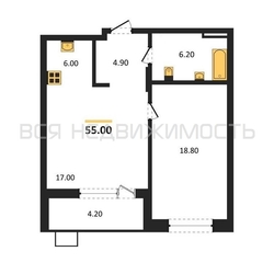 1-комнатная квартира, 55кв.м - изображение 1