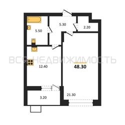 1-комнатная квартира, 48.3кв.м - изображение 1