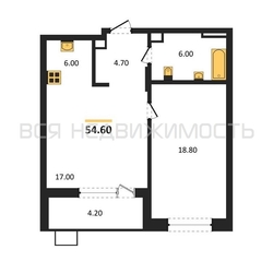 1-комнатная квартира, 54.6кв.м - изображение 1