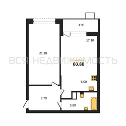 1-комнатная квартира, 60.8кв.м - изображение 1