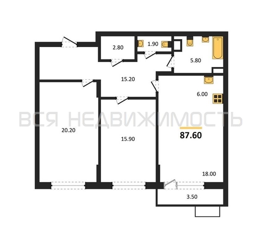 2-комнатная квартира, 87.6кв.м - изображение 0