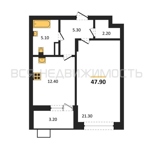 1-комнатная квартира, 47.9кв.м - изображение 0