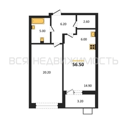 1-комнатная квартира, 56.5кв.м - изображение 1
