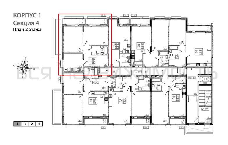 2-комнатная квартира, 74.7кв.м - изображение 1