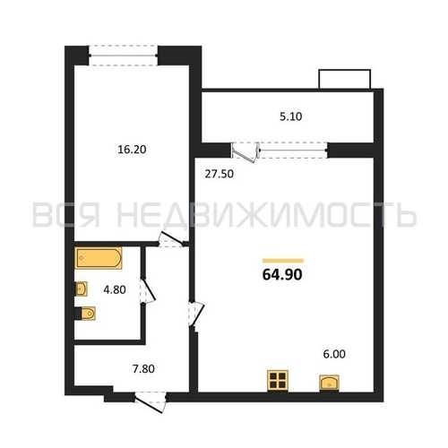 1-комнатная квартира, 64.9кв.м - изображение 0