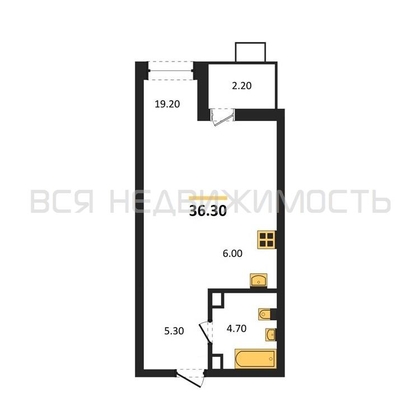квартира-студия, 36,3кв.м. - изображение