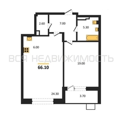 1-комнатная квартира, 66.1кв.м - изображение 1