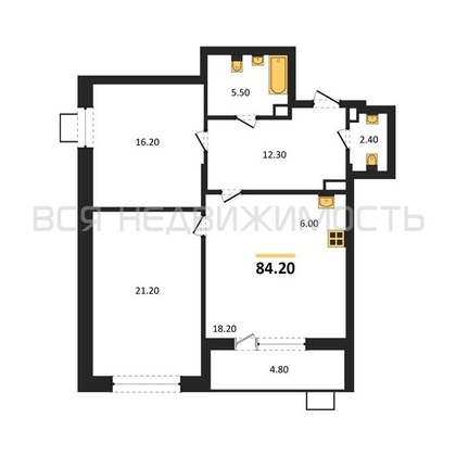 2-комнатная квартира, 84.2кв.м - изображение