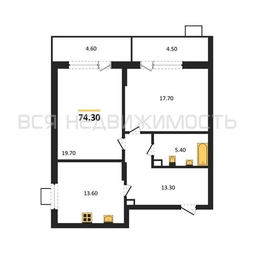 2-комнатная квартира, 74.3кв.м - изображение 0