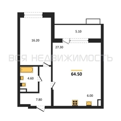 1-комнатная квартира, 64.5кв.м - изображение 1