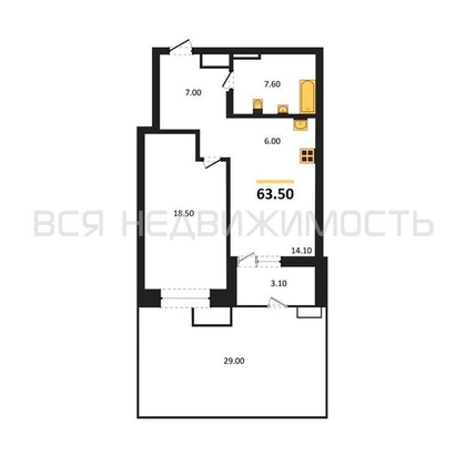 1-комнатная квартира, 63.5кв.м - изображение